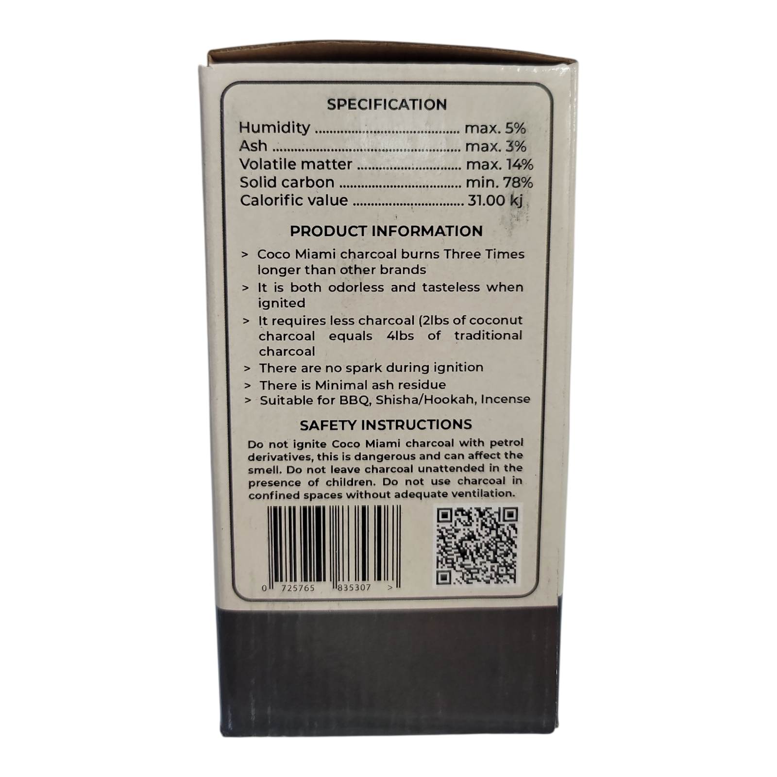 Coco Miami 100% Natural Coconut Charcoal (72 Pieces) - Image 2