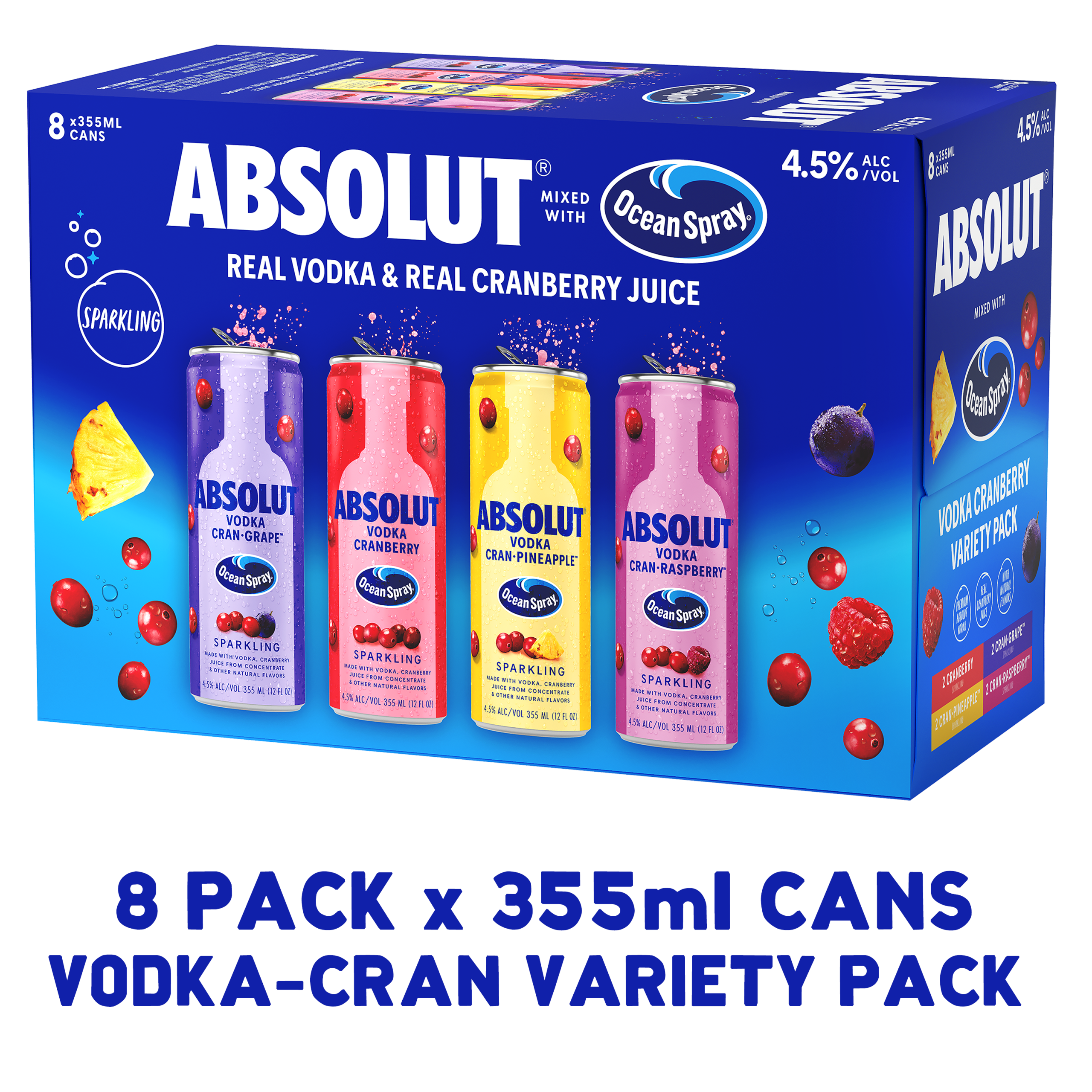 Absolut Ocean Spray Variety Pack 8pk X 355ml (Cans)