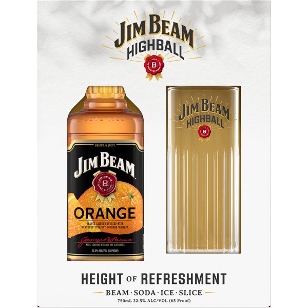 Jim Beam Orange Bourbon Whiskey 750ml with Highball Glass Gift Set