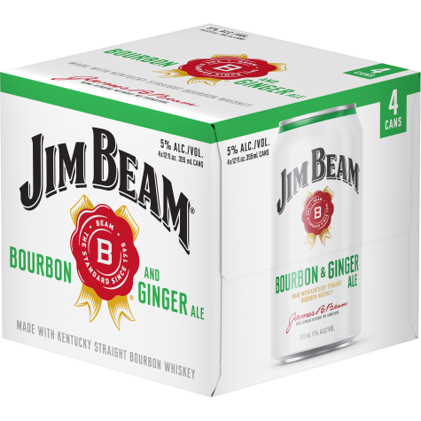 Jim Beam Kentucky Straight Bourbon Whiskey & Ginger Ale RTD Cocktail (4pk X 12oz) Cans
