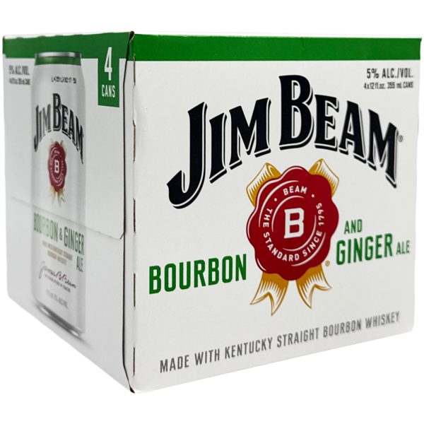 Jim Beam Kentucky Straight Bourbon Whiskey & Ginger Ale RTD Cocktail (4pk X 12oz) Cans